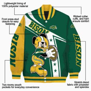 custom north dakota state bison mickey football green white jacket new arrival