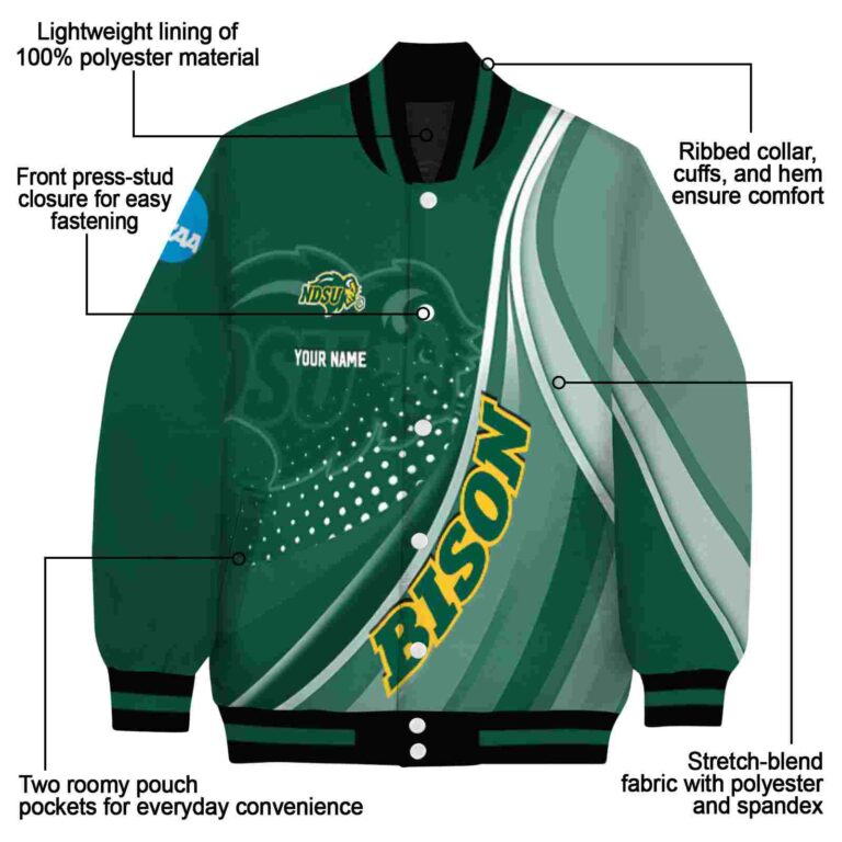 custom north dakota state bison wave patterns green jacket new arrival