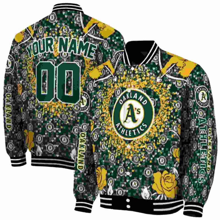 custom oakland athletics heart explosion green jacket fashion forward