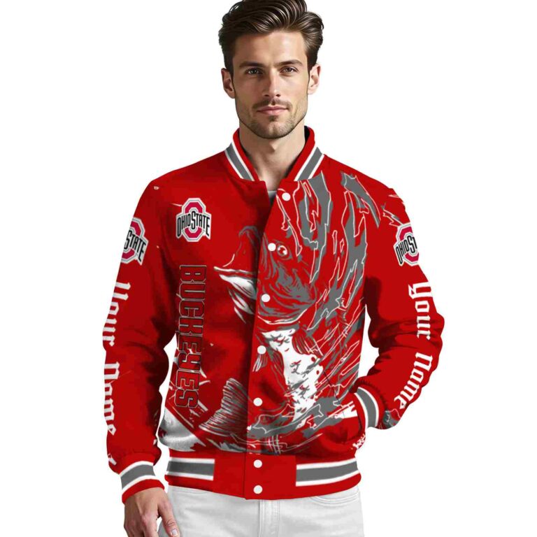 custom ohio state buckeyes fishing passion scarlet white jacket high quality