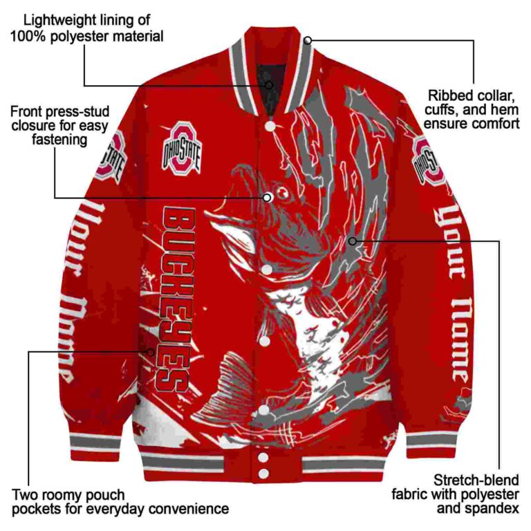 custom ohio state buckeyes fishing passion scarlet white jacket new arrival