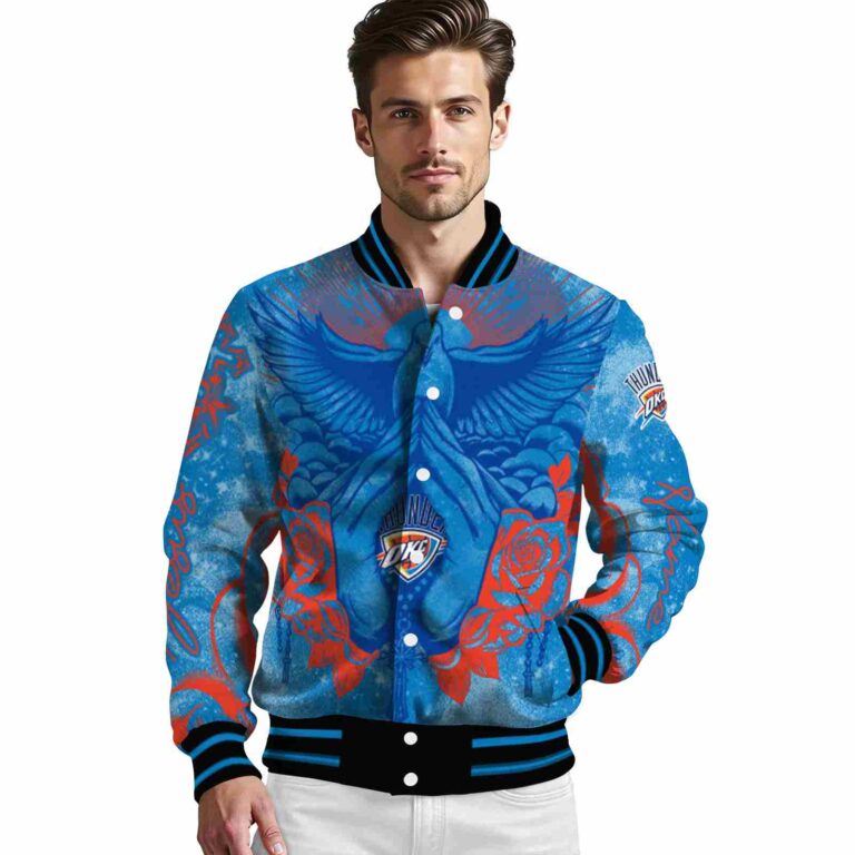 custom oklahoma city thunder praying hands blue jacket high quality