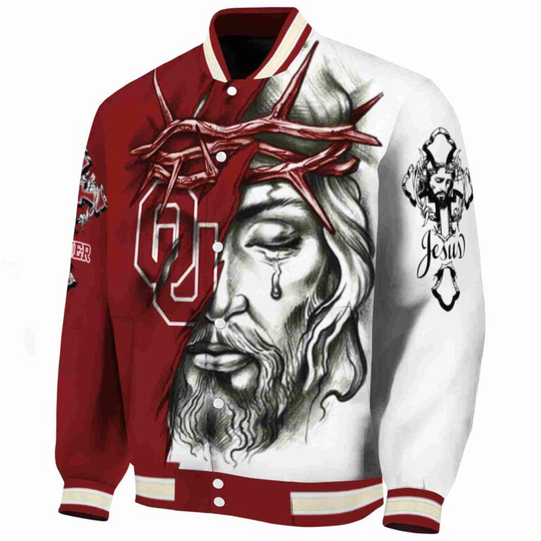custom oklahoma sooners jesus tears crimson white jacket best selling