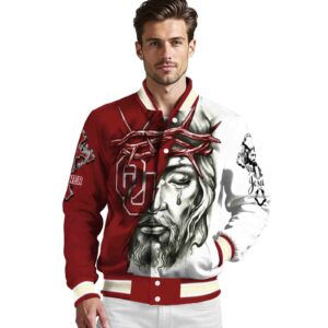 custom oklahoma sooners jesus tears crimson white jacket high quality