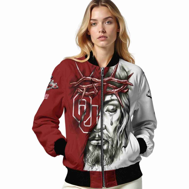 custom oklahoma sooners jesus tears crimson white jacket latest model