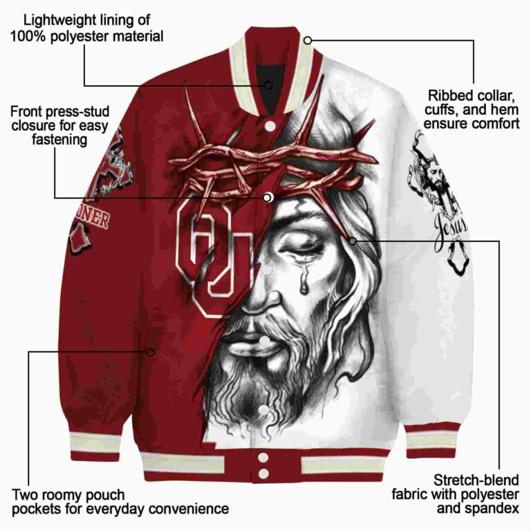 custom oklahoma sooners jesus tears crimson white jacket new arrival