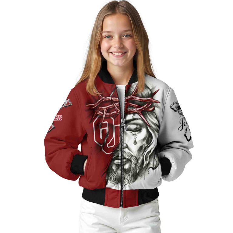 custom oklahoma sooners jesus tears crimson white jacket top rated