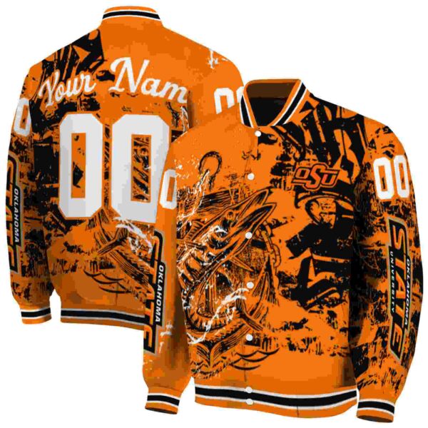 custom oklahoma state cowboys fishing art orange jacket fashion forward