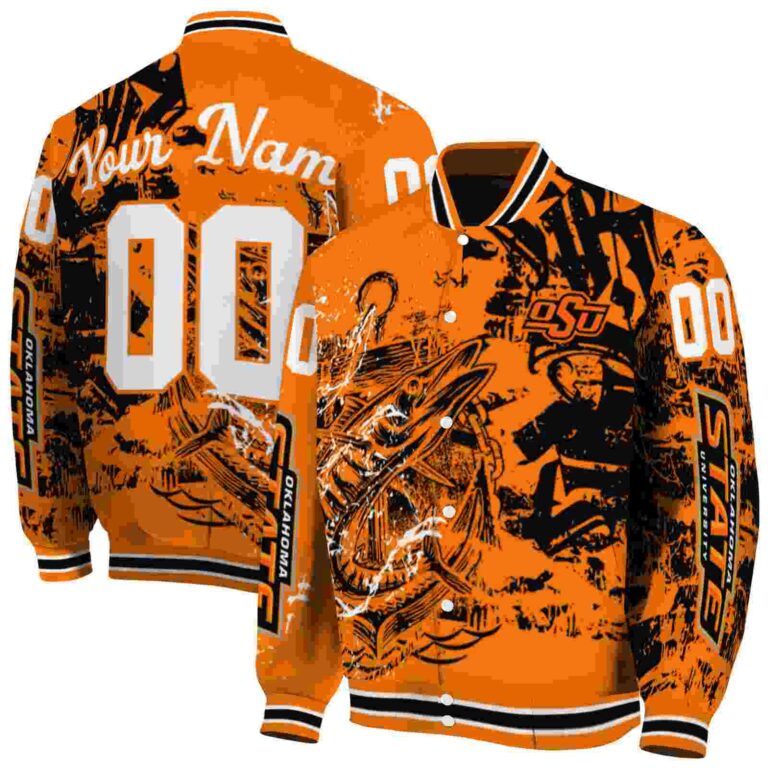custom oklahoma state cowboys fishing art orange jacket fashion forward
