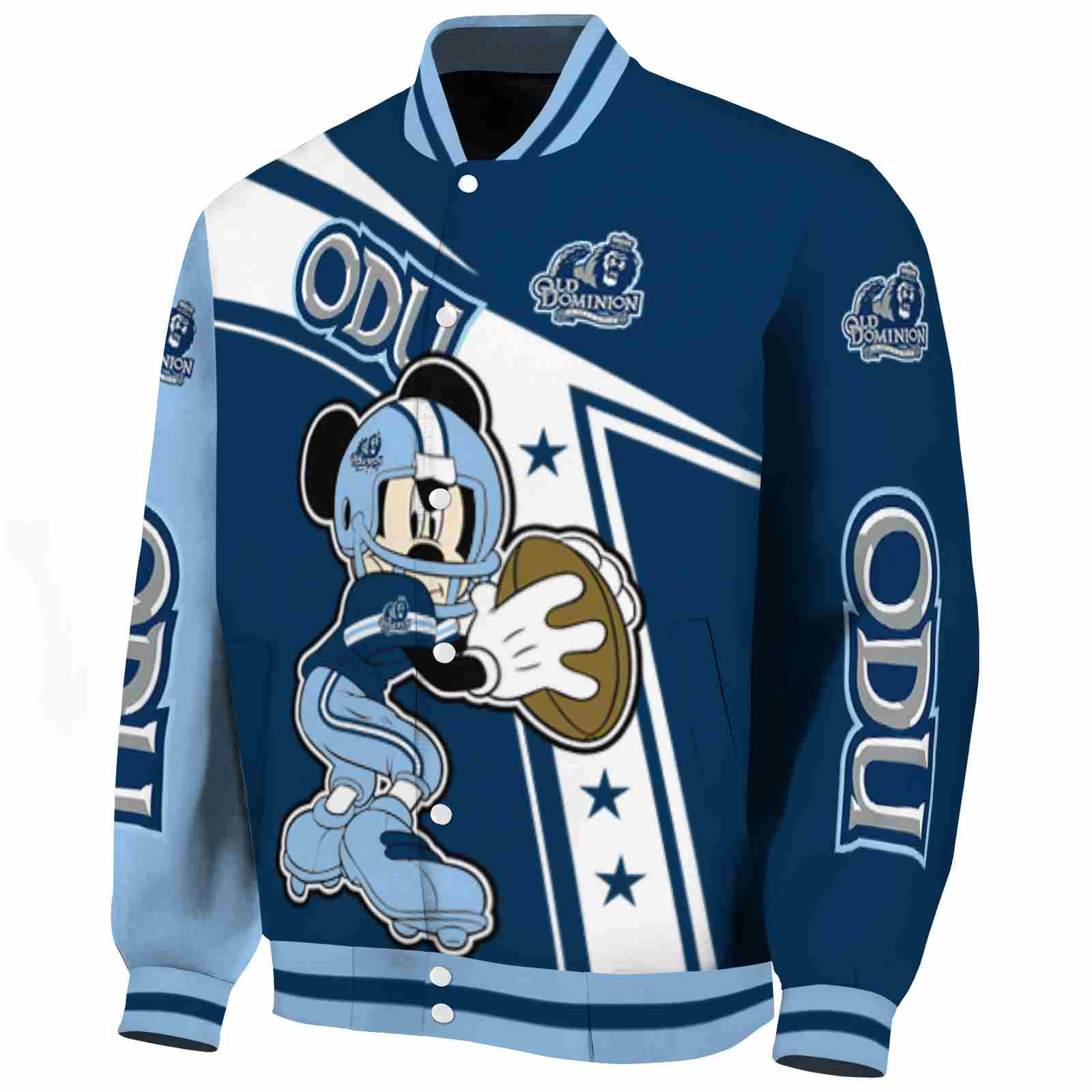 custom old dominion monarchs mickey football blue white jacket best selling custom old dominion monarchs mickey football blue white jacket best selling