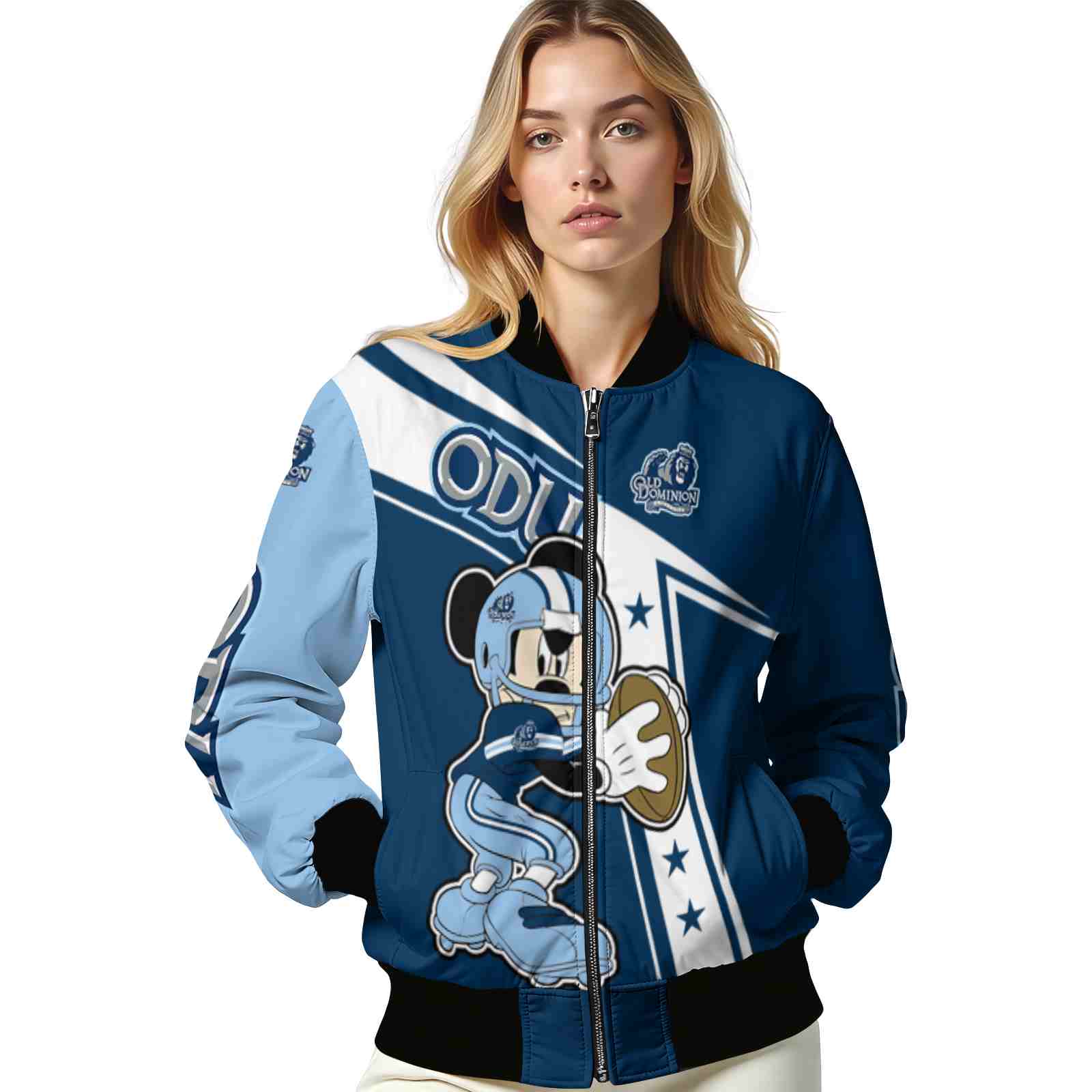 custom old dominion monarchs mickey football blue white jacket latest model custom old dominion monarchs mickey football blue white jacket latest model