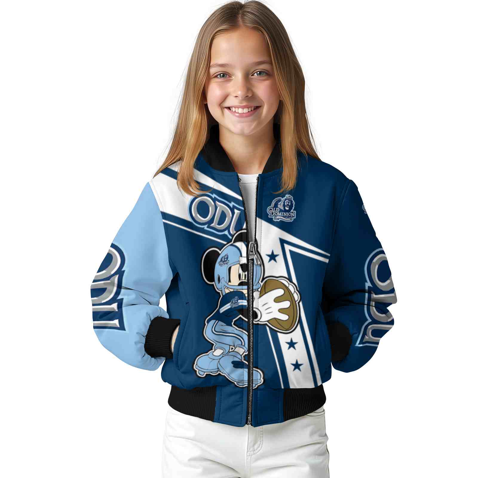 custom old dominion monarchs mickey football blue white jacket top rated custom old dominion monarchs mickey football blue white jacket top rated