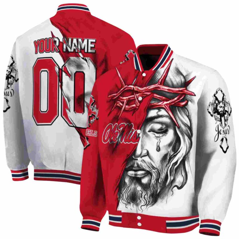 custom ole miss rebels jesus tears red white jacket fashion forward
