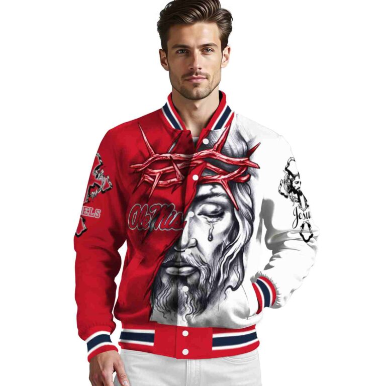 custom ole miss rebels jesus tears red white jacket high quality