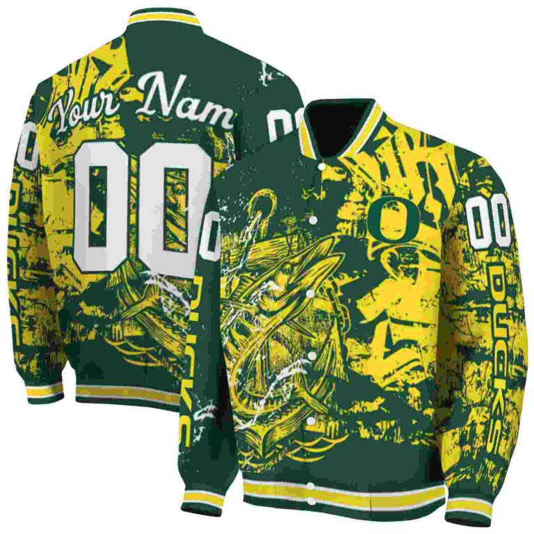 custom oregon ducks fishing art green jacket fashion forward