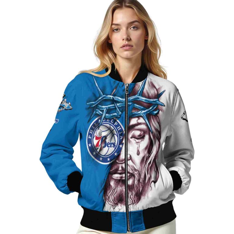 custom philadelphia 76ers jesus tears blue white jacket latest model