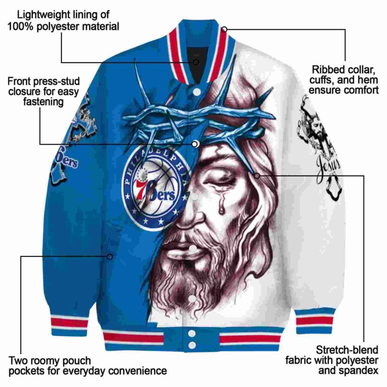custom philadelphia 76ers jesus tears blue white jacket new arrival