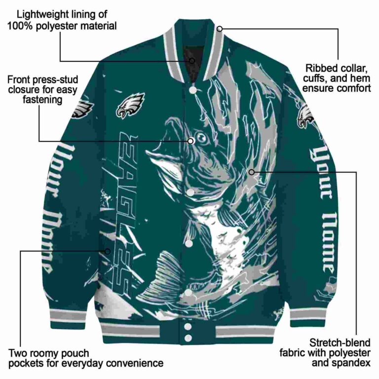 custom philadelphia eagles fishing passion green white jacket new arrival