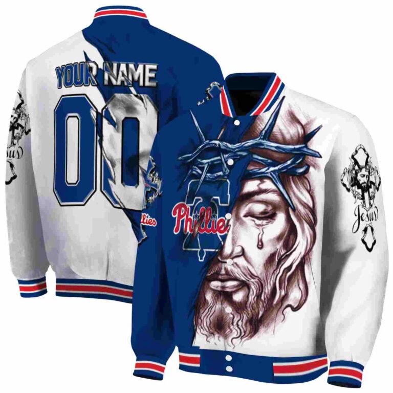 custom philadelphia phillies jesus tears blue white jacket fashion forward