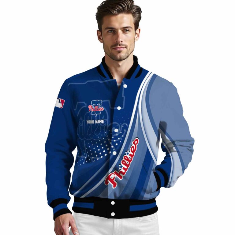 custom philadelphia phillies wave patterns blue jacket high quality