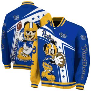custom pittsburgh panthers mickey football royal blue white jacket fashion forward