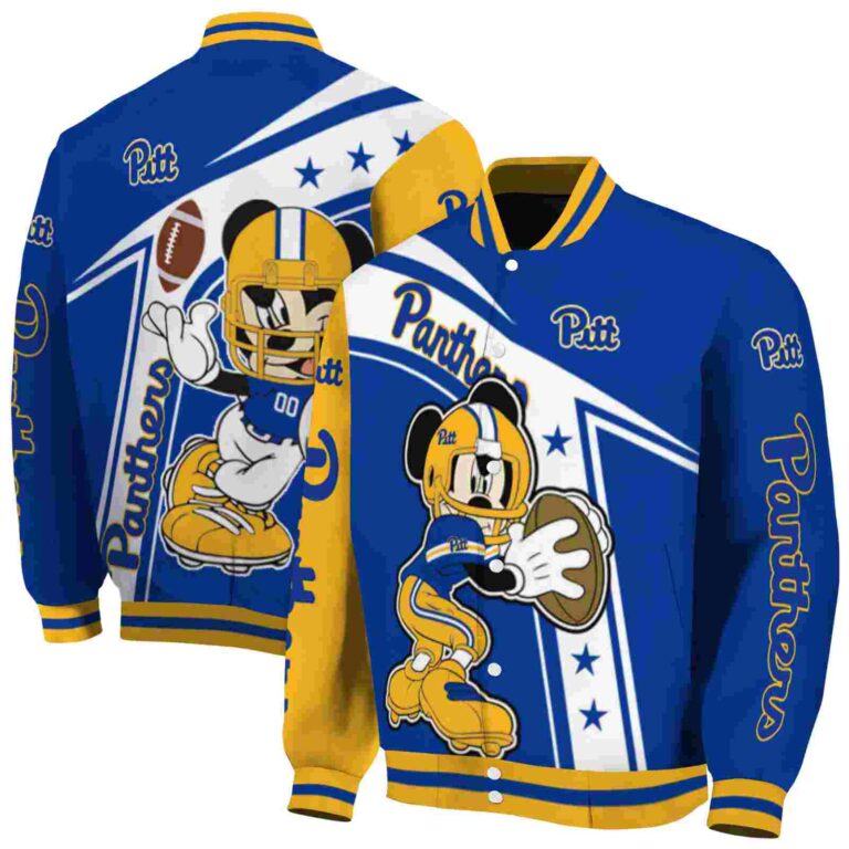 custom pittsburgh panthers mickey football royal blue white jacket fashion forward