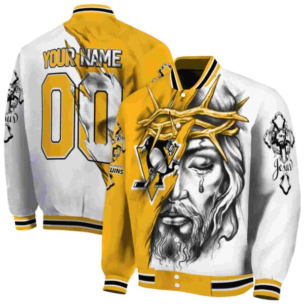 custom pittsburgh penguins jesus tears yellow white jacket fashion forward