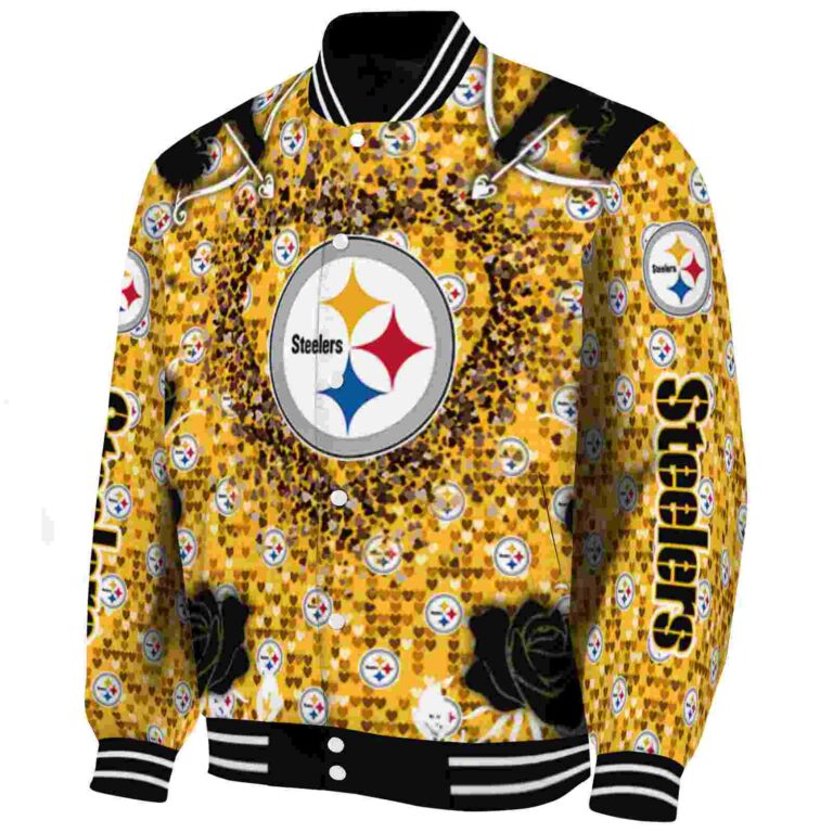 custom pittsburgh steelers heart explosion gold jacket best selling