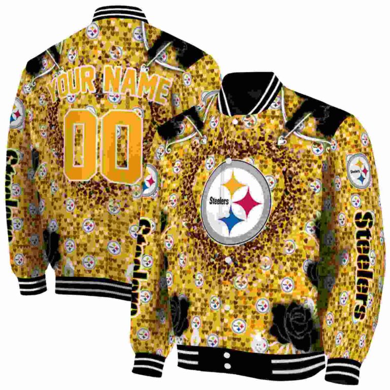 custom pittsburgh steelers heart explosion gold jacket fashion forward