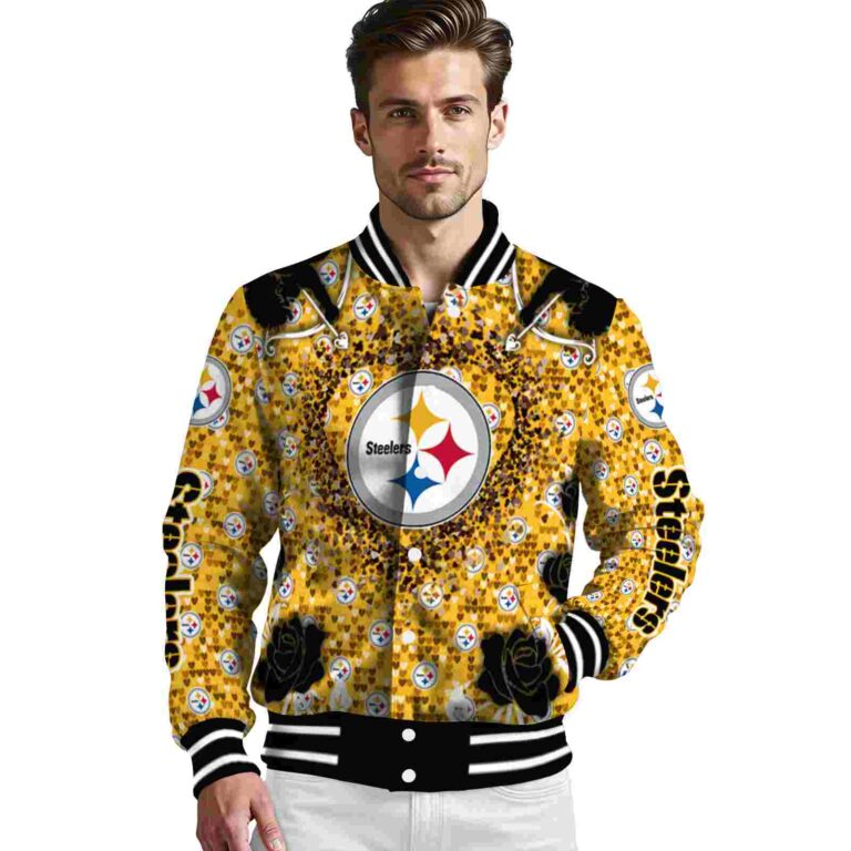 custom pittsburgh steelers heart explosion gold jacket high quality