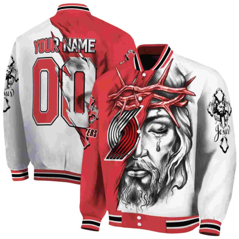 custom portland trail blazers jesus tears red white jacket fashion forward