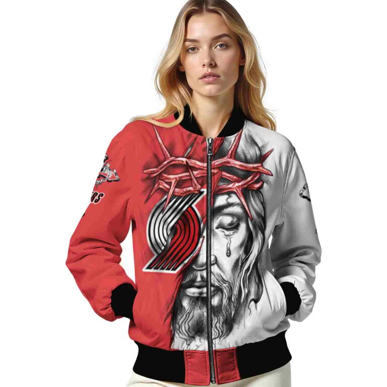 custom portland trail blazers jesus tears red white jacket latest model