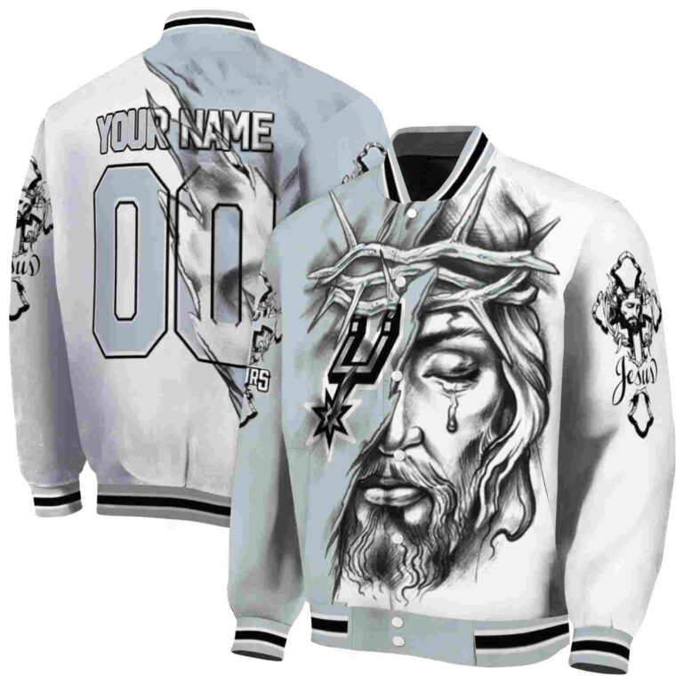 custom san antonio spurs jesus tears silver white jacket fashion forward