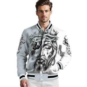 custom san antonio spurs jesus tears silver white jacket high quality
