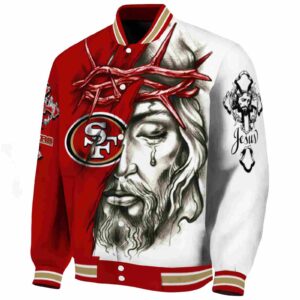 custom san francisco 49ers jesus tears red white jacket best selling