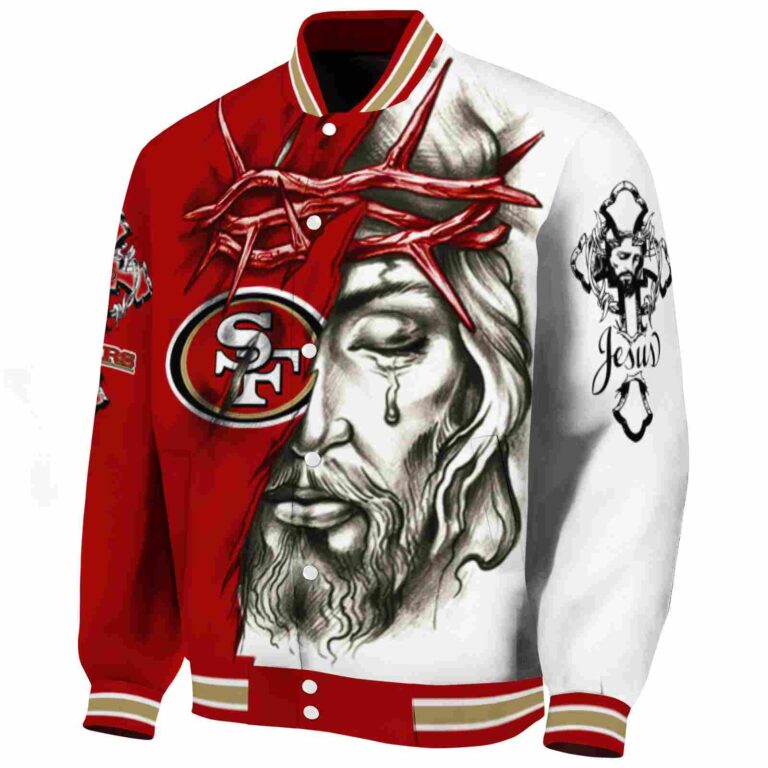 custom san francisco 49ers jesus tears red white jacket best selling