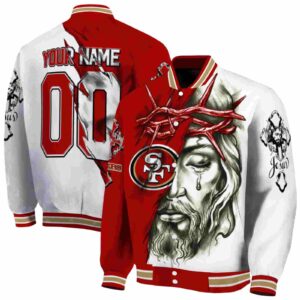 custom san francisco 49ers jesus tears red white jacket fashion forward
