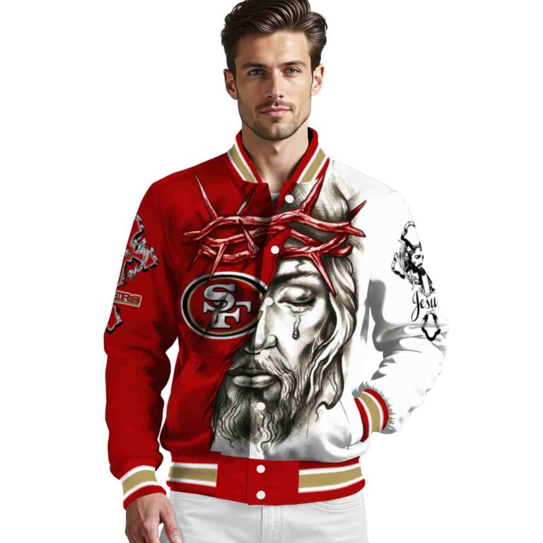 custom san francisco 49ers jesus tears red white jacket high quality