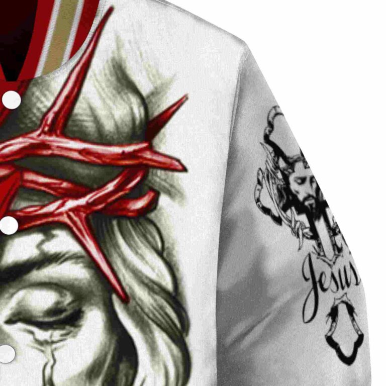custom san francisco 49ers jesus tears red white jacket premium grade