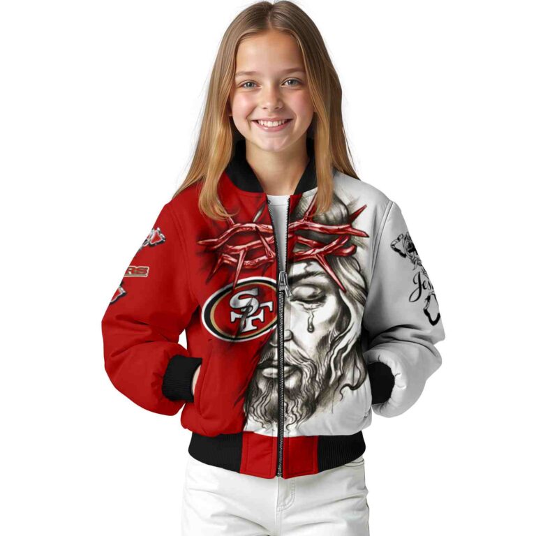 custom san francisco 49ers jesus tears red white jacket top rated