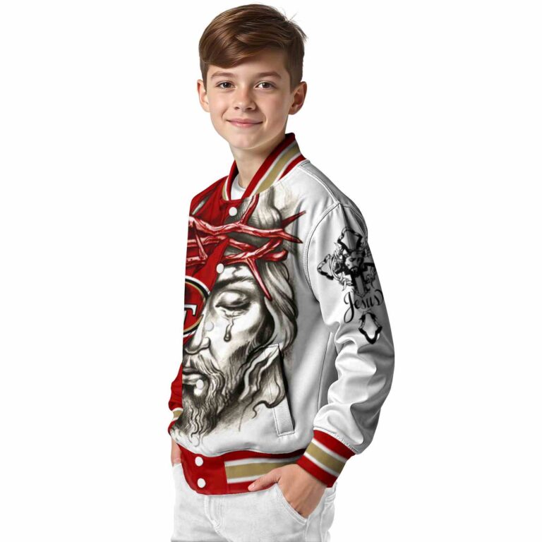 custom san francisco 49ers jesus tears red white jacket trendy