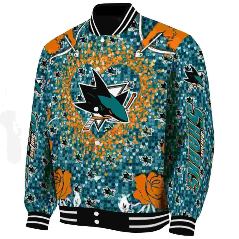 custom san jose sharks heart explosion teal jacket best selling