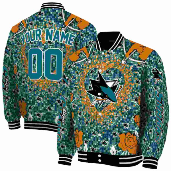 custom san jose sharks heart explosion teal jacket fashion forward