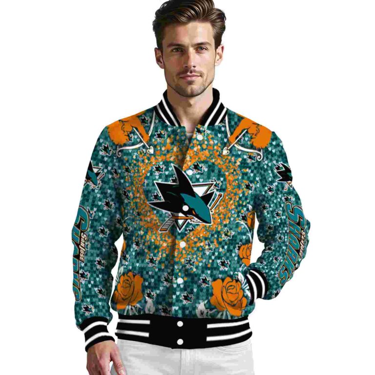 custom san jose sharks heart explosion teal jacket high quality