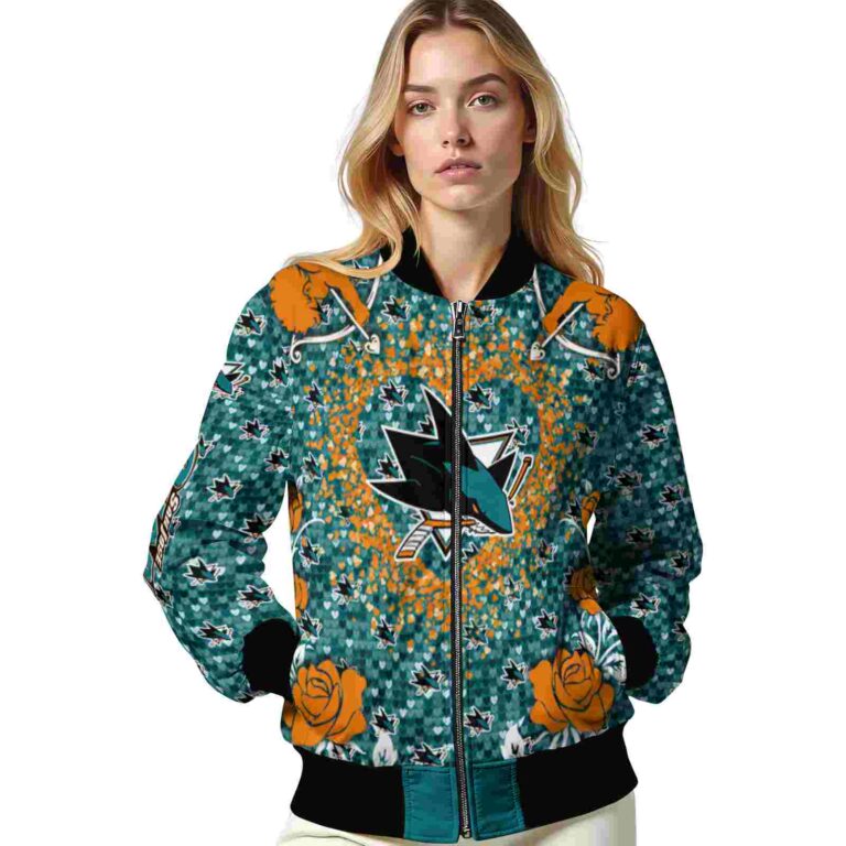 custom san jose sharks heart explosion teal jacket latest model