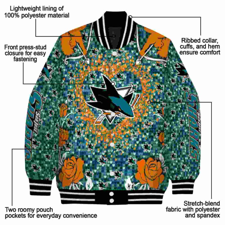 custom san jose sharks heart explosion teal jacket new arrival