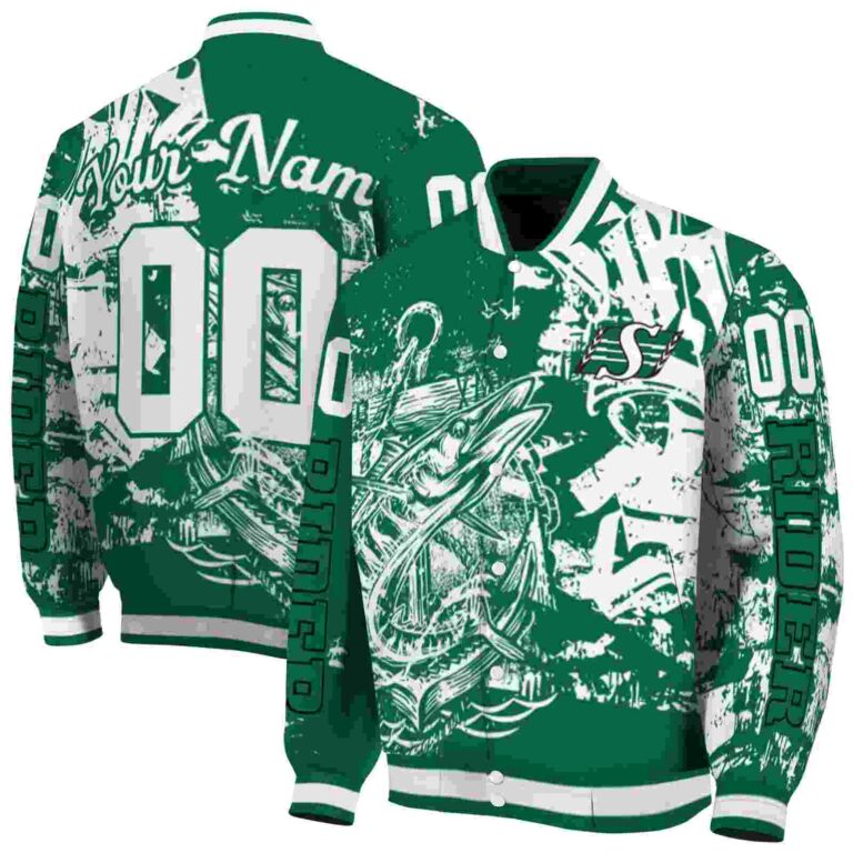 custom saskatchewan roughriders fishing art green jacket fashion forward