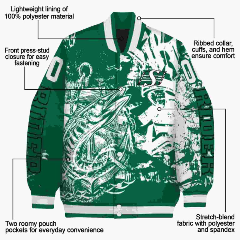 custom saskatchewan roughriders fishing art green jacket new arrival
