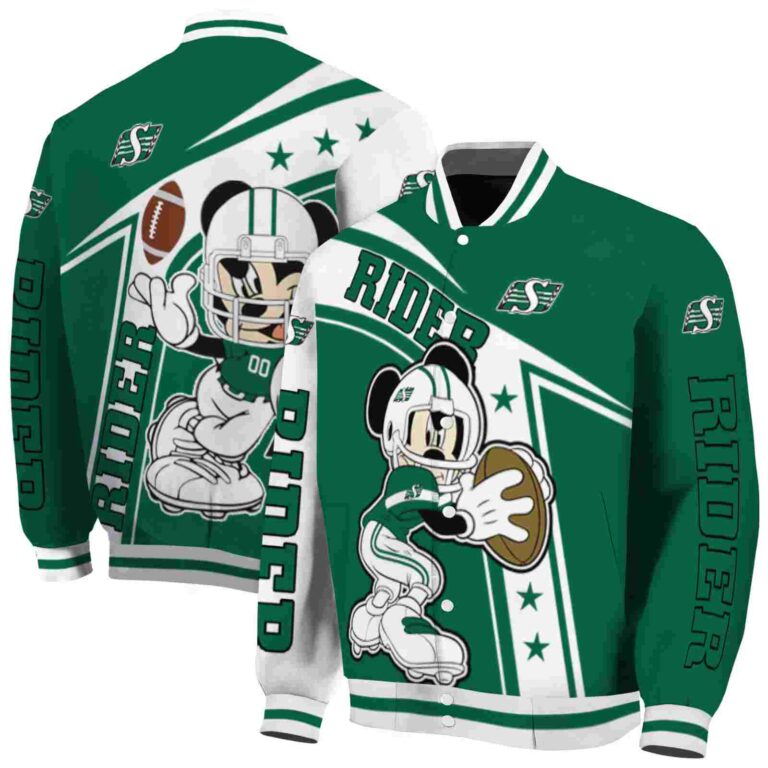 custom saskatchewan roughriders mickey football green white jacket fashion forward