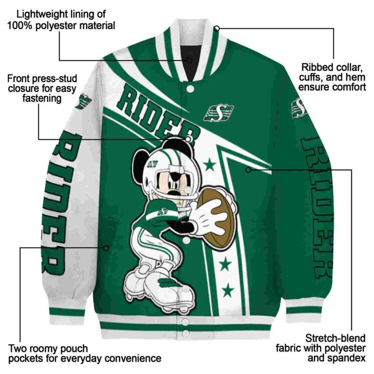 custom saskatchewan roughriders mickey football green white jacket new arrival